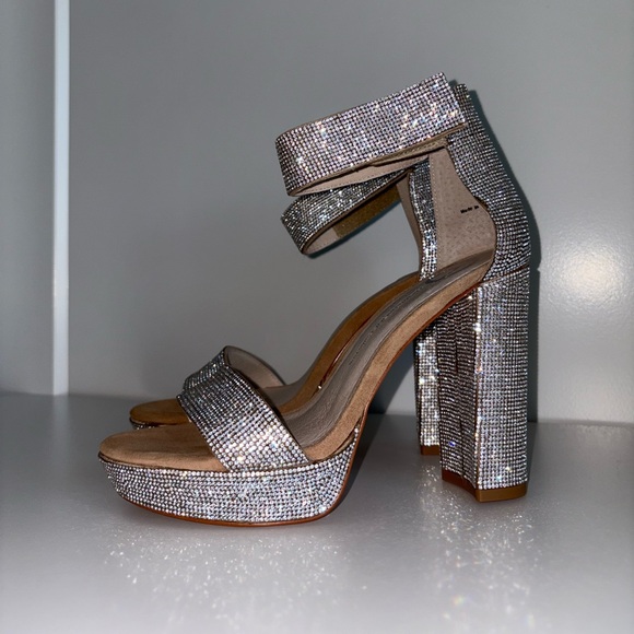 Silver Rhinestone Platform Heels - Picture 1 of 11